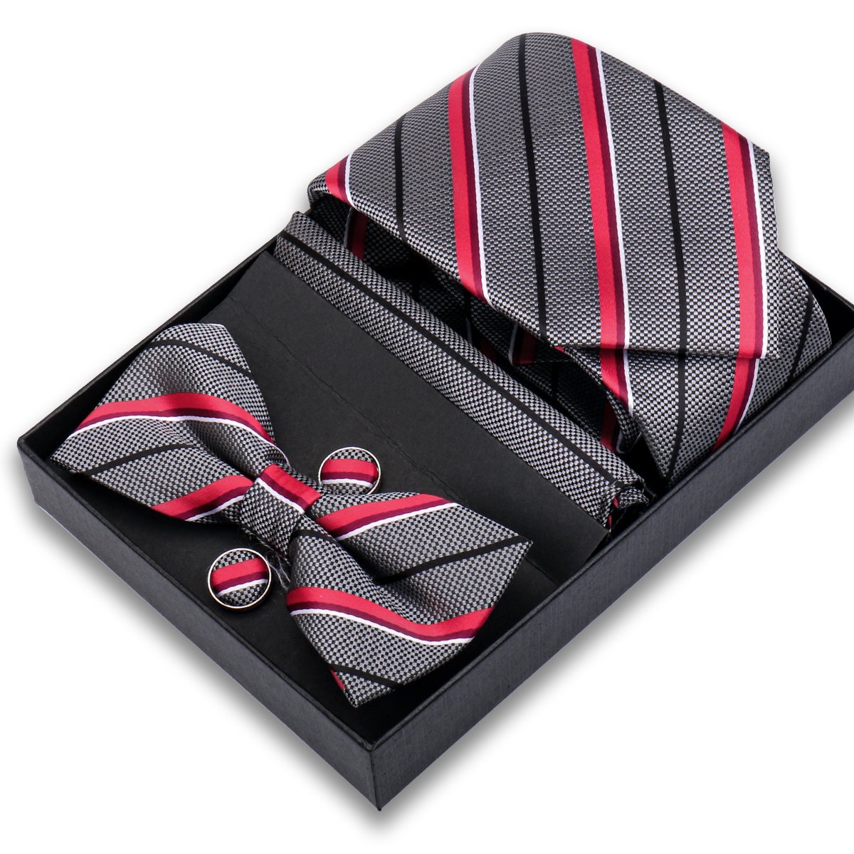 New Men Bow Tie Sets Luxury Necktie Bowtie Box With Pocket Square Cufflinks Tie Set Gift Box Silk For Men
