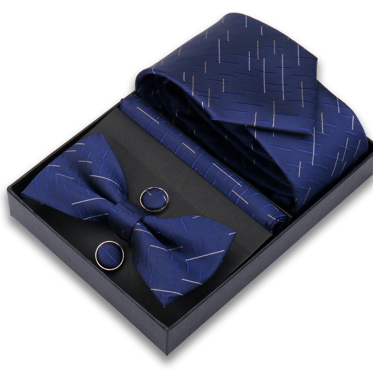 New Men Bow Tie Sets Luxury Necktie Bowtie Box With Pocket Square Cufflinks Tie Set Gift Box Silk For Men