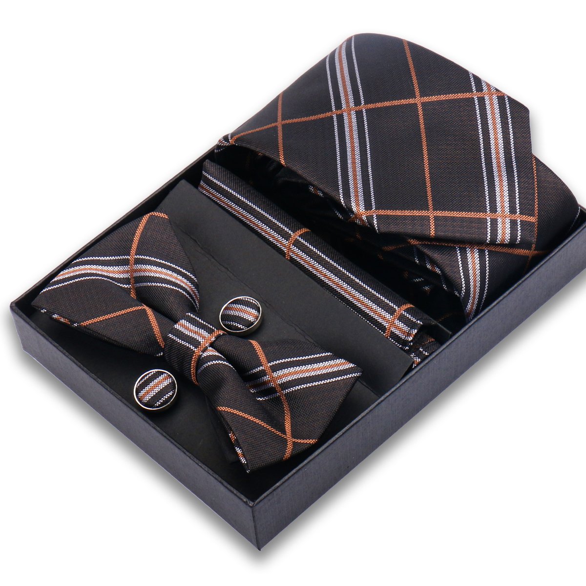 New Men Bow Tie Sets Luxury Necktie Bowtie Box With Pocket Square Cufflinks Tie Set Gift Box Silk For Men