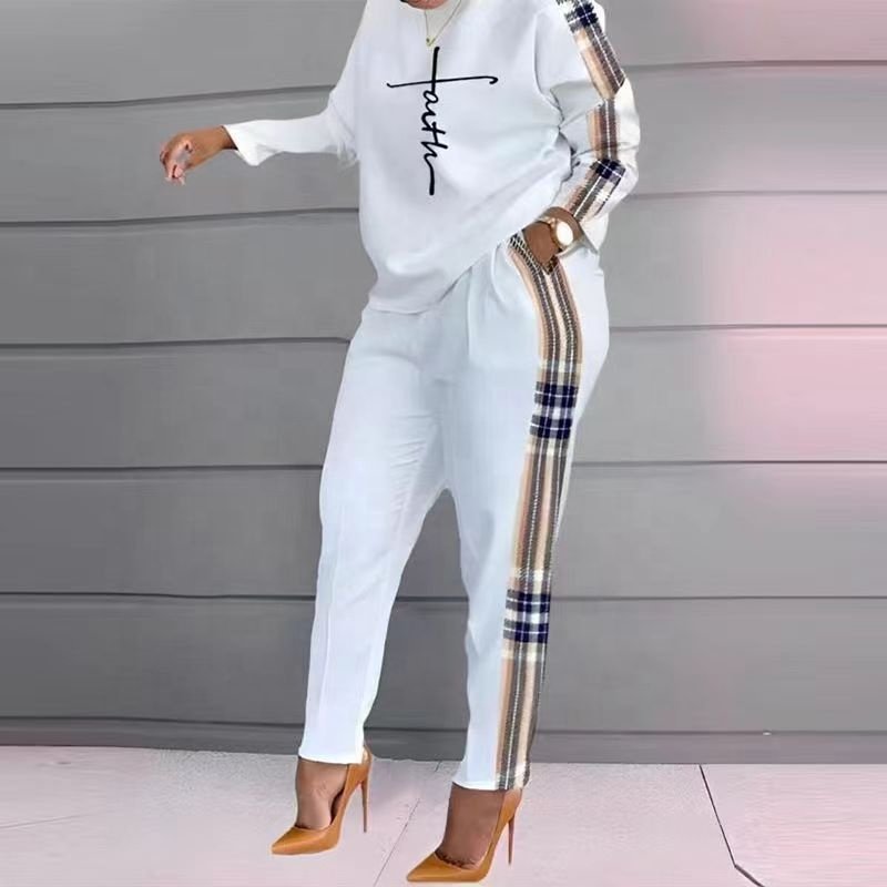 Spring fall ladies new sports jogger printing long sleeve loose t shirt trousers women's casual two piece pants sets clothing