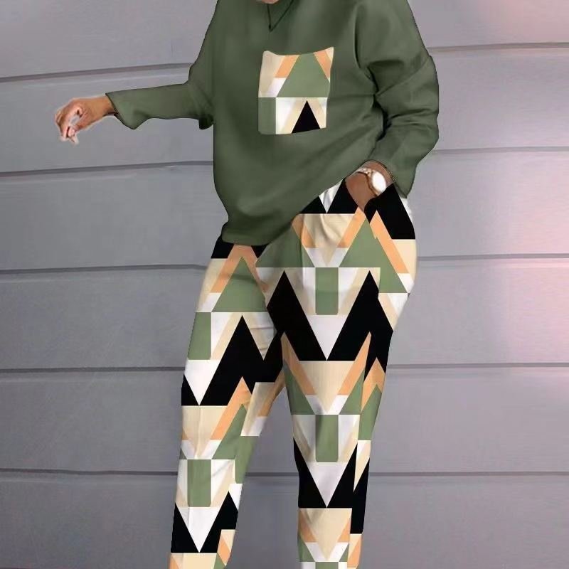 Spring fall ladies new sports jogger printing long sleeve loose t shirt trousers women's casual two piece pants sets clothing
