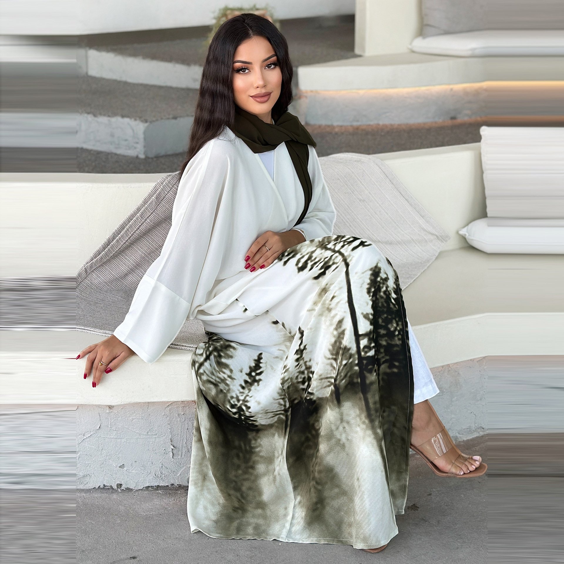 New Abaya Women's Kimono Cardigan Muslim Women's Dress Tie-Dye Cloak Eid Abaya Islamic Turkish Fashion Robe 7247