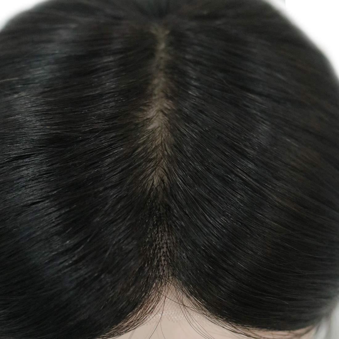 Top Base Hair Topper with Lace Front Human Hair Toppers 100% European 6x6.5 Full Silk for Women Straight Natural Black Color