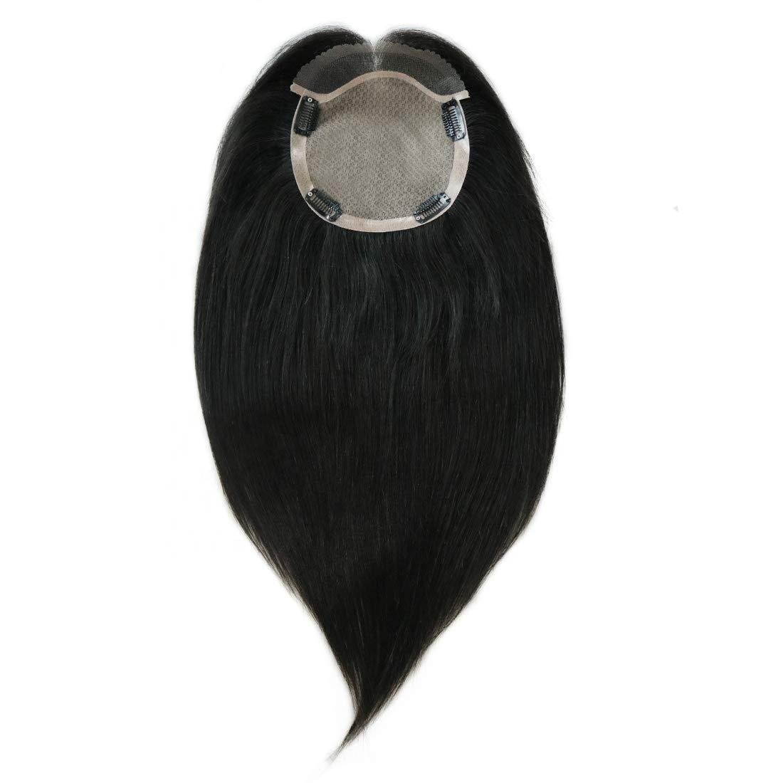 Top Base Hair Topper with Lace Front Human Hair Toppers 100% European 6x6.5 Full Silk for Women Straight Natural Black Color