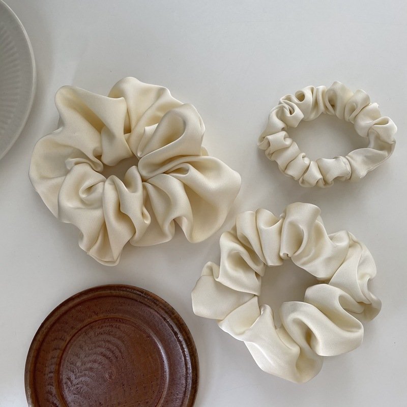 s m l size Temperament high-grade cream texture silky satin beige color intestine hair ring hair rope hair accessories for women