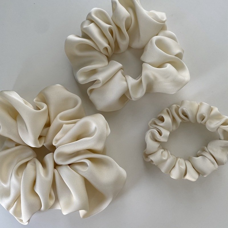 s m l size Temperament high-grade cream texture silky satin beige color intestine hair ring hair rope hair accessories for women