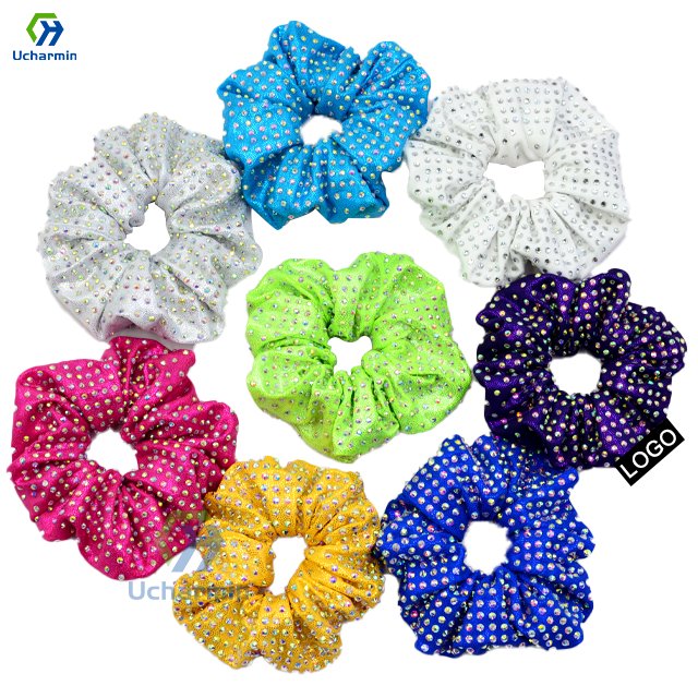 CHENGHE custom silk satin rhinestone scrunchies elastic hair band for women girl wholesale high quality crystal accessories
