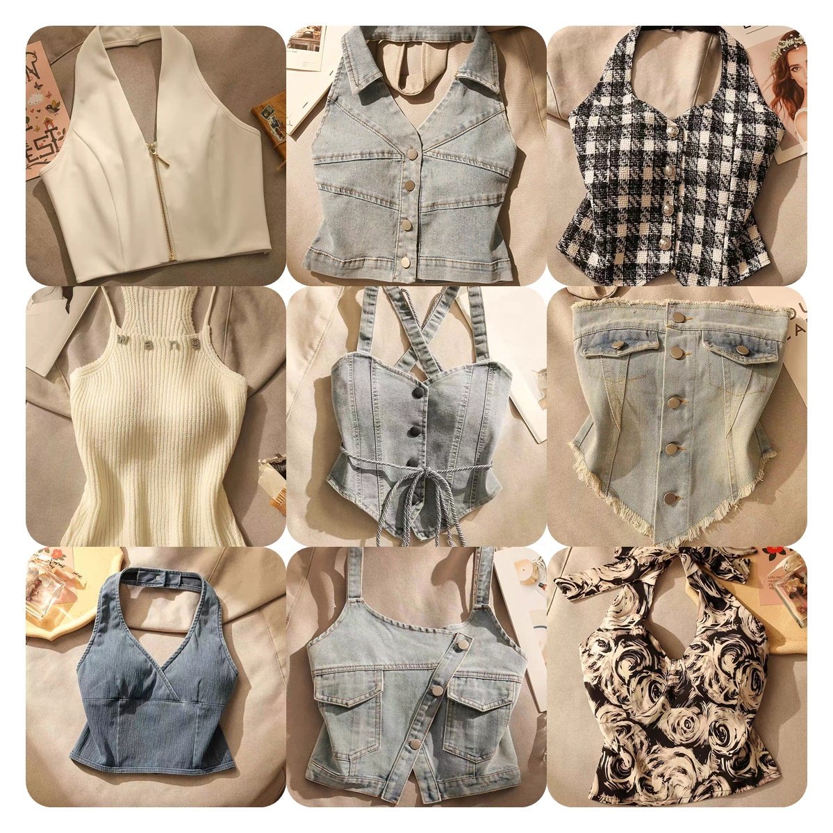 Women's sleeveless design vest short bodice top beauty open back fashion vest casual women's wear