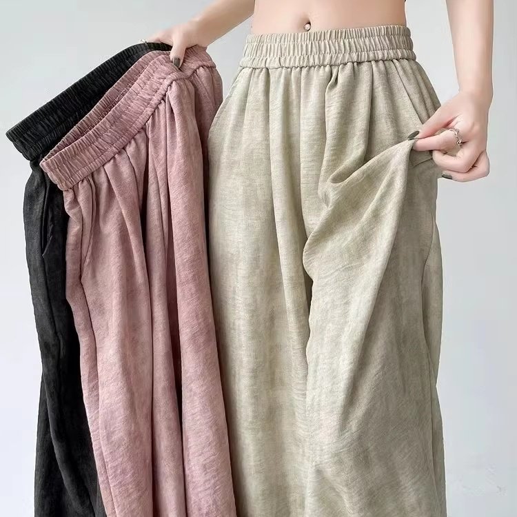Ice silk thin cotton linen pants summer narrow version of wide leg pants hang casual tie dye pants for women