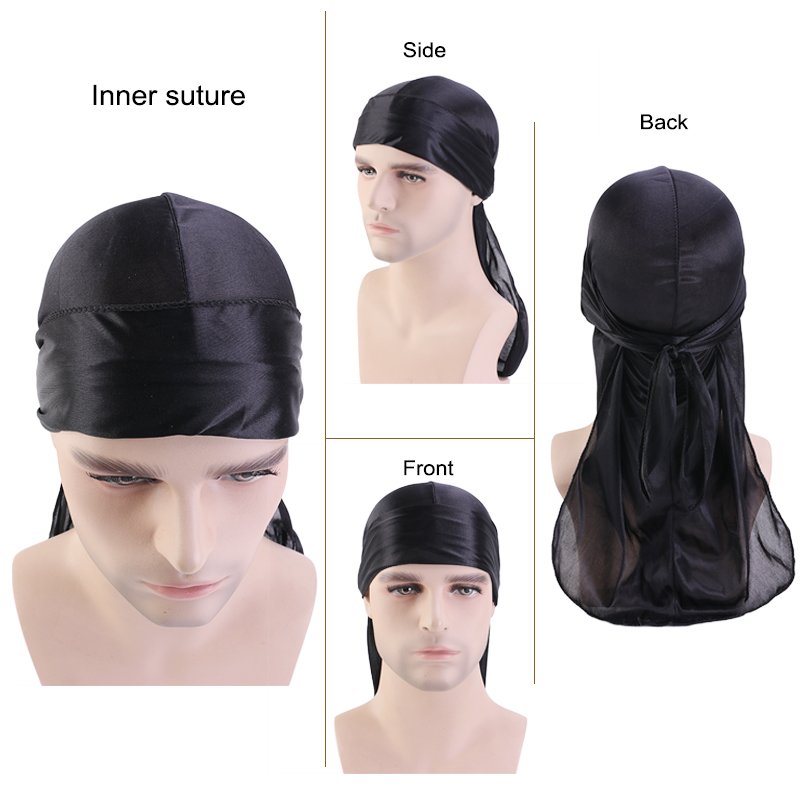 Custom Logo Custom Logo Hair Accessories Bandana Silky Durag Wrinkle Free Long Tail Elastic Solid Color HeadWrap Durag For Men