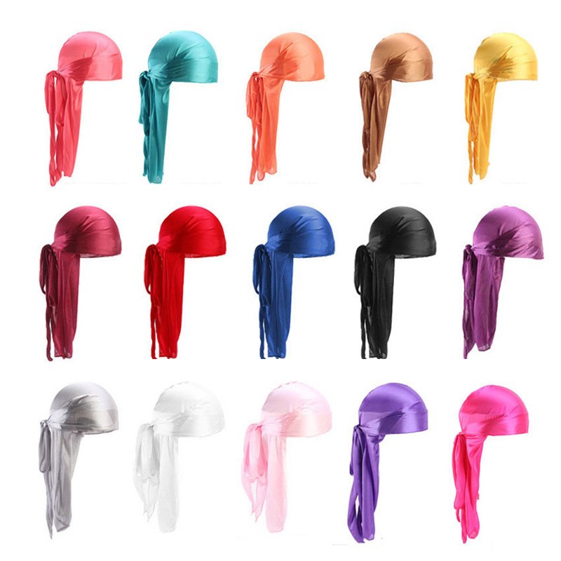 Custom Logo Custom Logo Hair Accessories Bandana Silky Durag Wrinkle Free Long Tail Elastic Solid Color HeadWrap Durag For Men