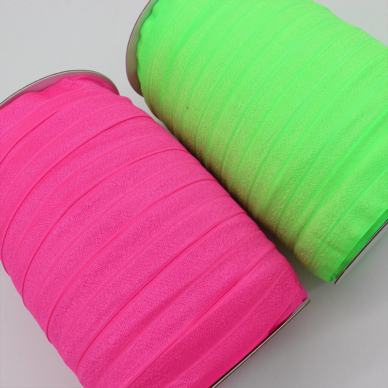 Solid Color Wholesale Folding Elastic Ribbon Fluorescence Colour for Hair Tie Ponytail Holder