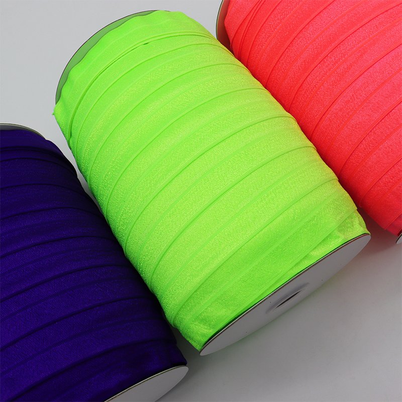 Solid Color Wholesale Folding Elastic Ribbon Fluorescence Colour for Hair Tie Ponytail Holder