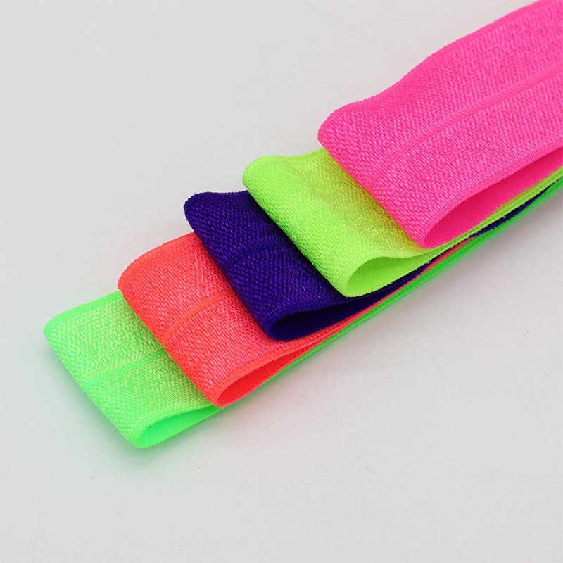 Solid Color Wholesale Folding Elastic Ribbon Fluorescence Colour for Hair Tie Ponytail Holder