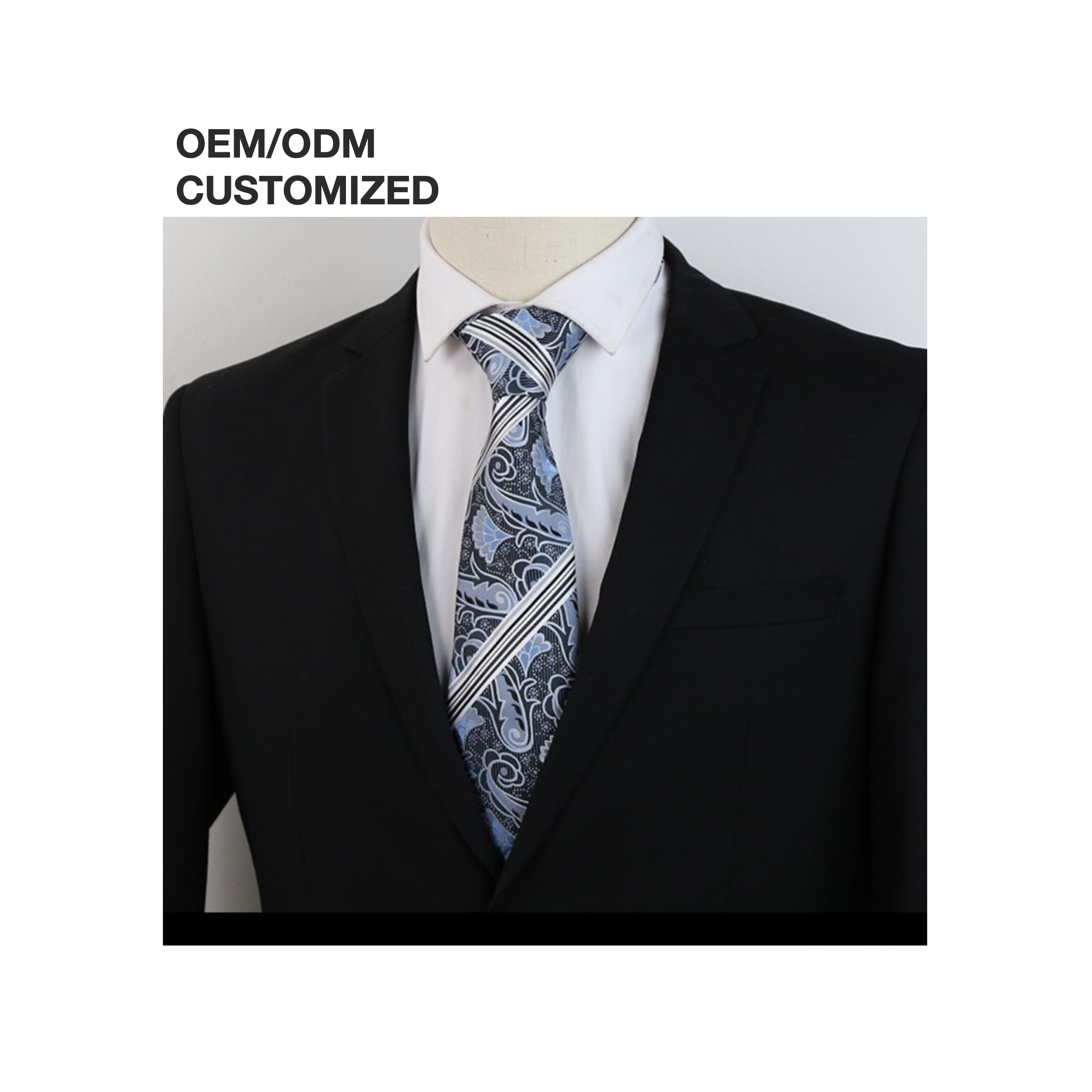 High Quality Business Men Latest Fashion Silk Tie Flower Fish Blue Silk Necktie