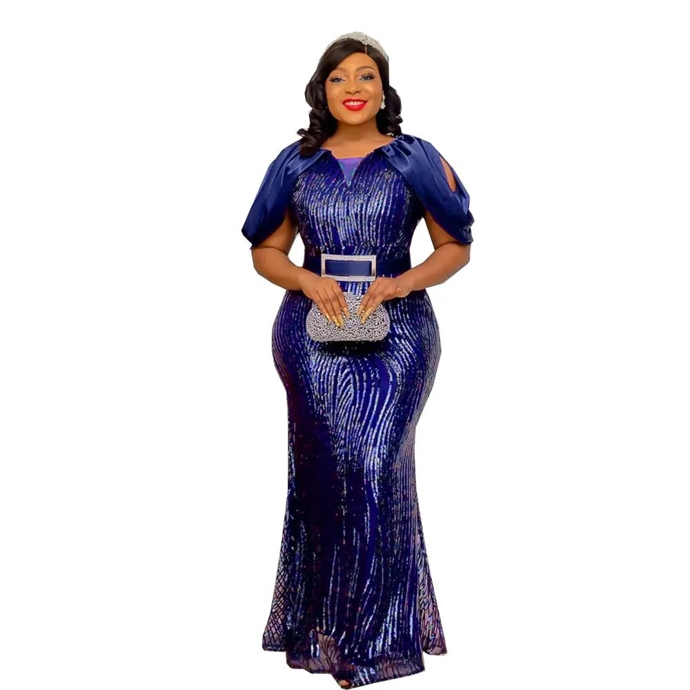 Plus Size Luxury African Sequin Maxi Dresses for Women Sexy Female Wedding Evening Dress Elegant Ladies Party Bodycon Gown