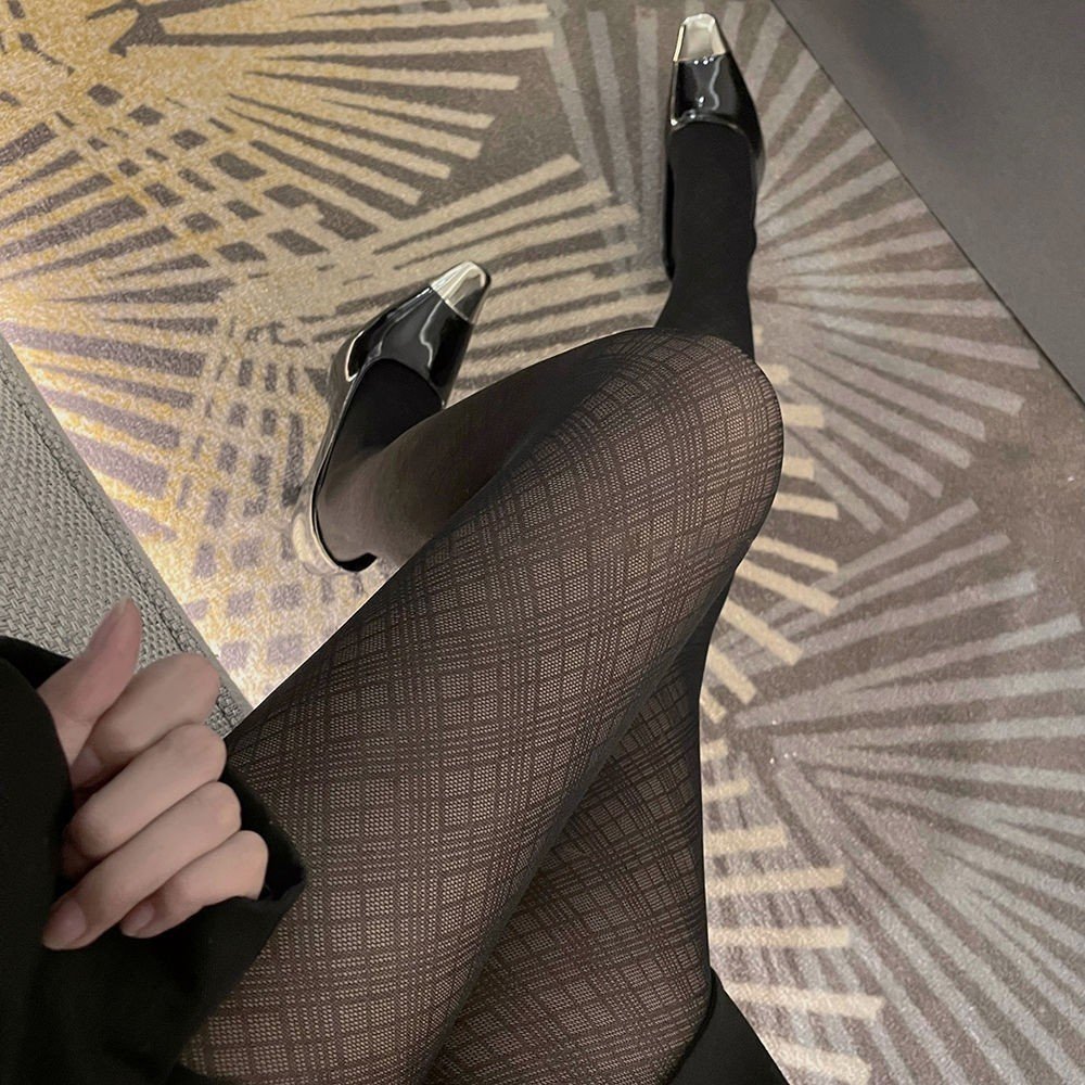 2024 Wholesales Lady Sexy Mesh Plaid Tights Black Silk Vintage Jacquard Pantyhose