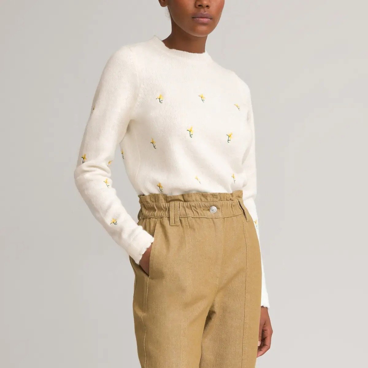 HDLA22022 Embroidered Floral Jumper/Sweater with Crew Neck