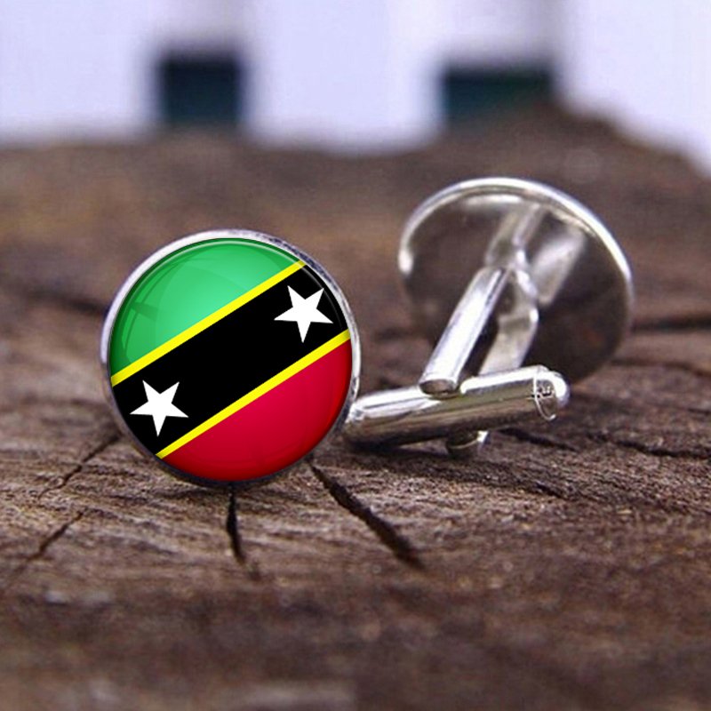 60 Models Saint Kitts and Nevis Flag Map Pendant Key Chain Ring Cuff Link Tie Clip Necklace Bracelet Earrings Jewelry Set