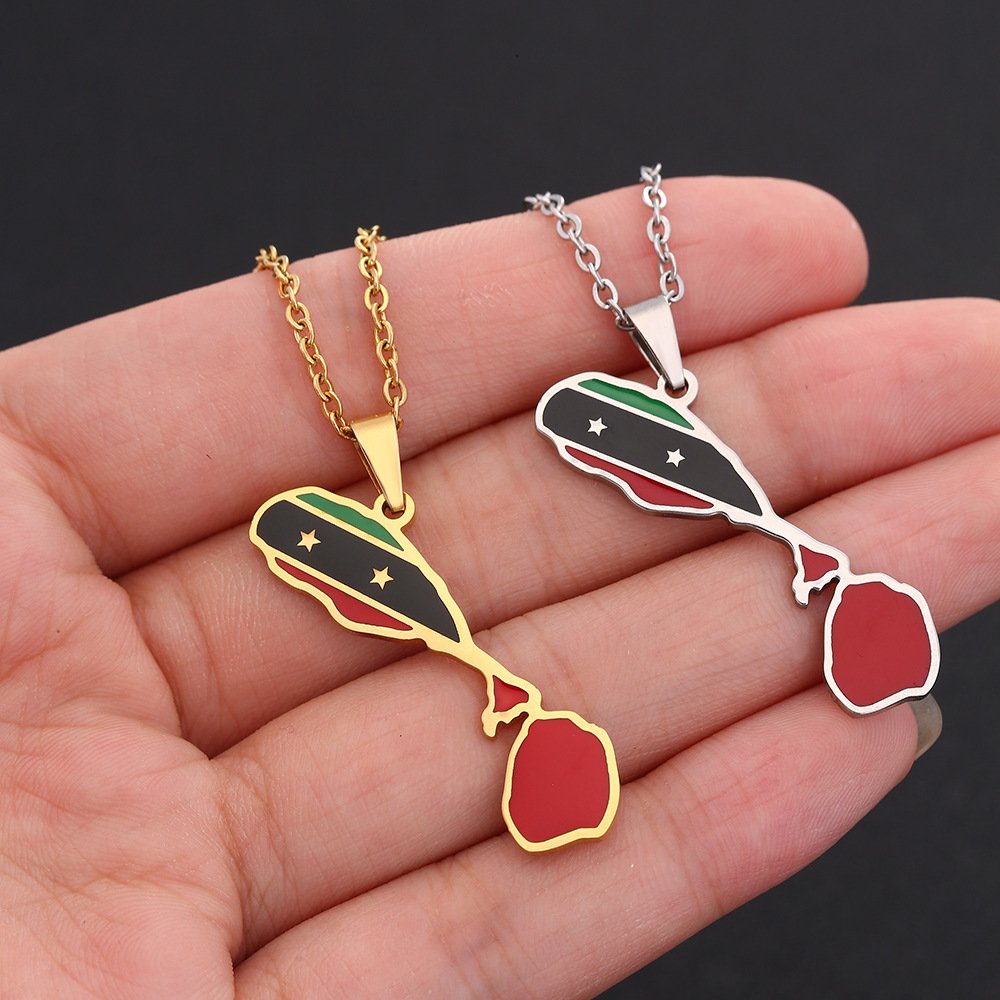 60 Models Saint Kitts and Nevis Flag Map Pendant Key Chain Ring Cuff Link Tie Clip Necklace Bracelet Earrings Jewelry Set