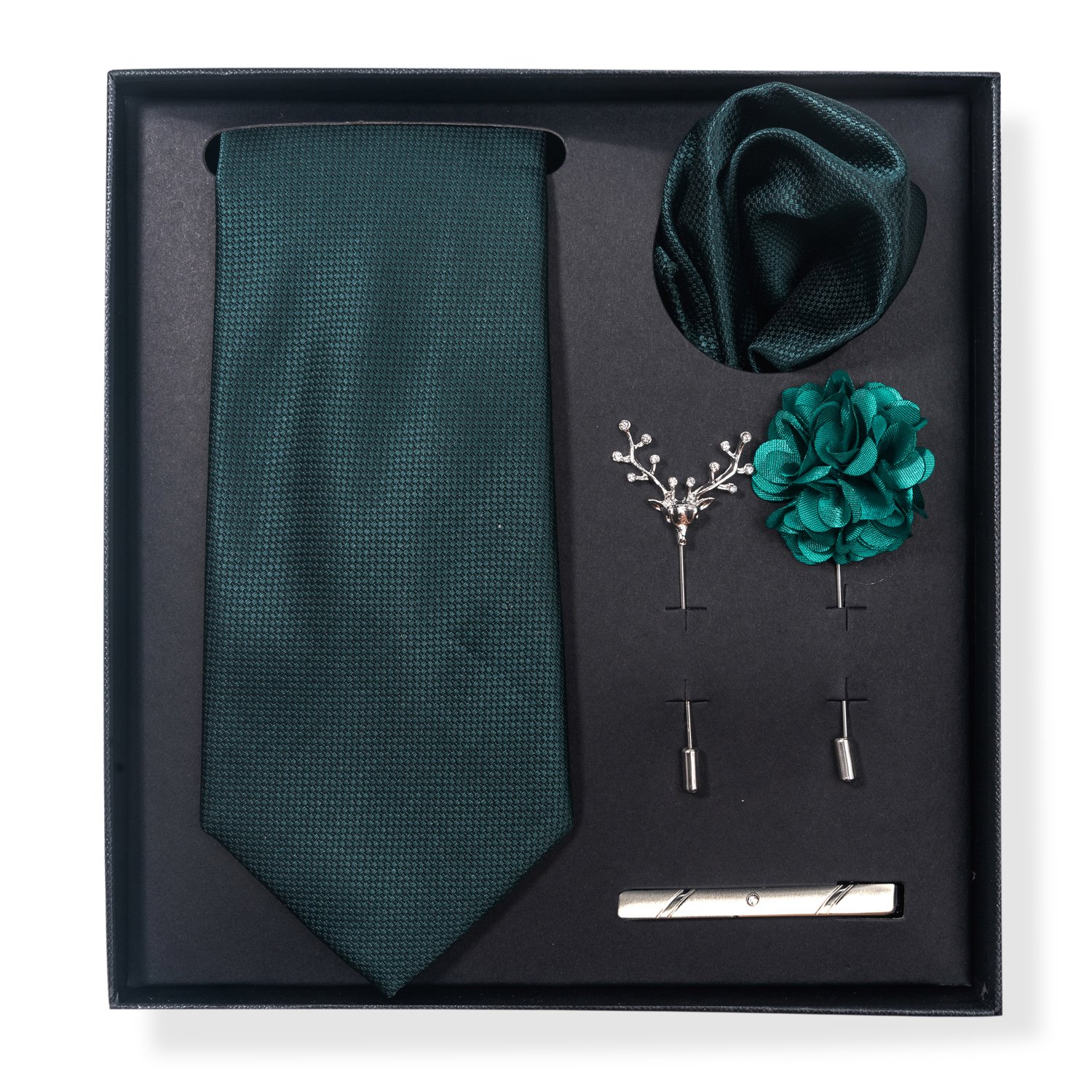 Luxury Gift Box Ties Hanky Cufflinks Brooch For Men Sets 8 cm Green Floral Necktie Men Fit Formal Party Birthday Gift