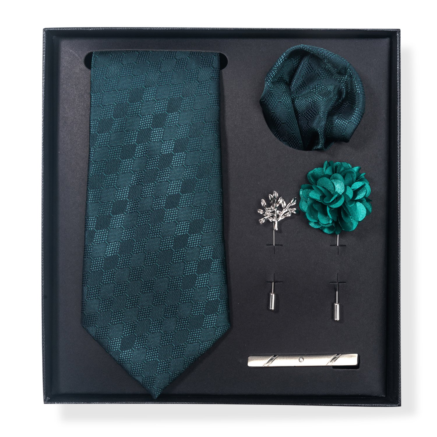 Luxury Gift Box Ties Hanky Cufflinks Brooch For Men Sets 8 cm Green Floral Necktie Men Fit Formal Party Birthday Gift