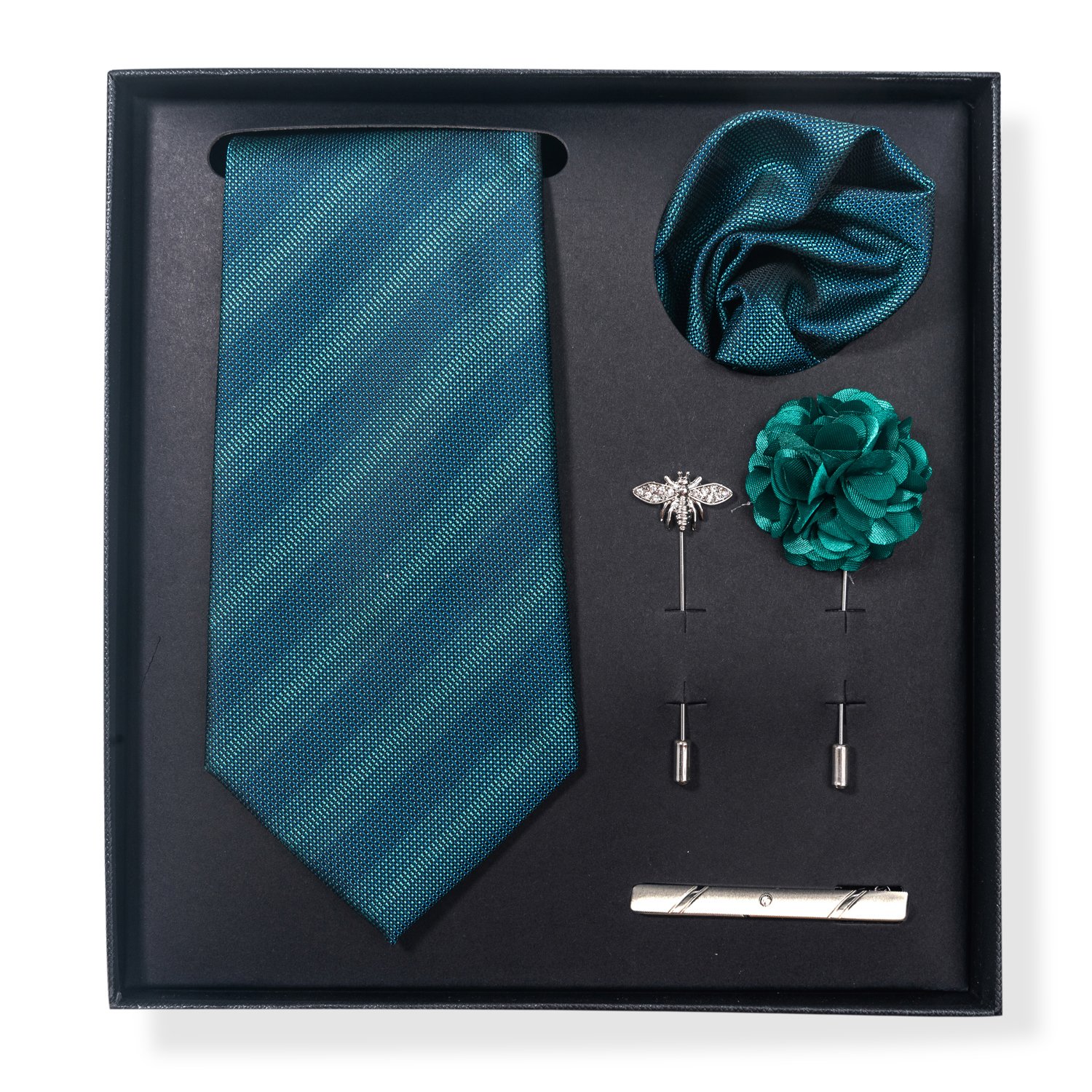 Luxury Gift Box Ties Hanky Cufflinks Brooch For Men Sets 8 cm Green Floral Necktie Men Fit Formal Party Birthday Gift