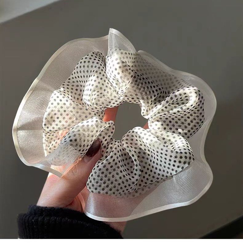 Korean spring and summer temperament polka dot mesh lace big circle vintage high quality large hair rope headflower