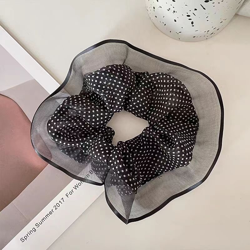 Korean spring and summer temperament polka dot mesh lace big circle vintage high quality large hair rope headflower