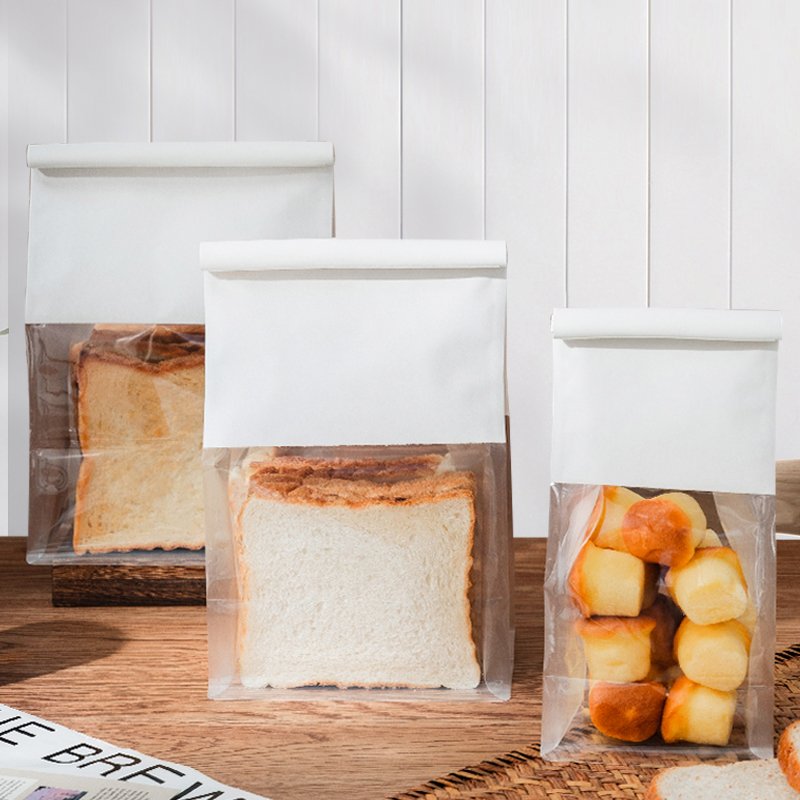 Toast packaging sliced tin tie lock bread kraft paper bakery bag customized cotton paper bakery bags with window