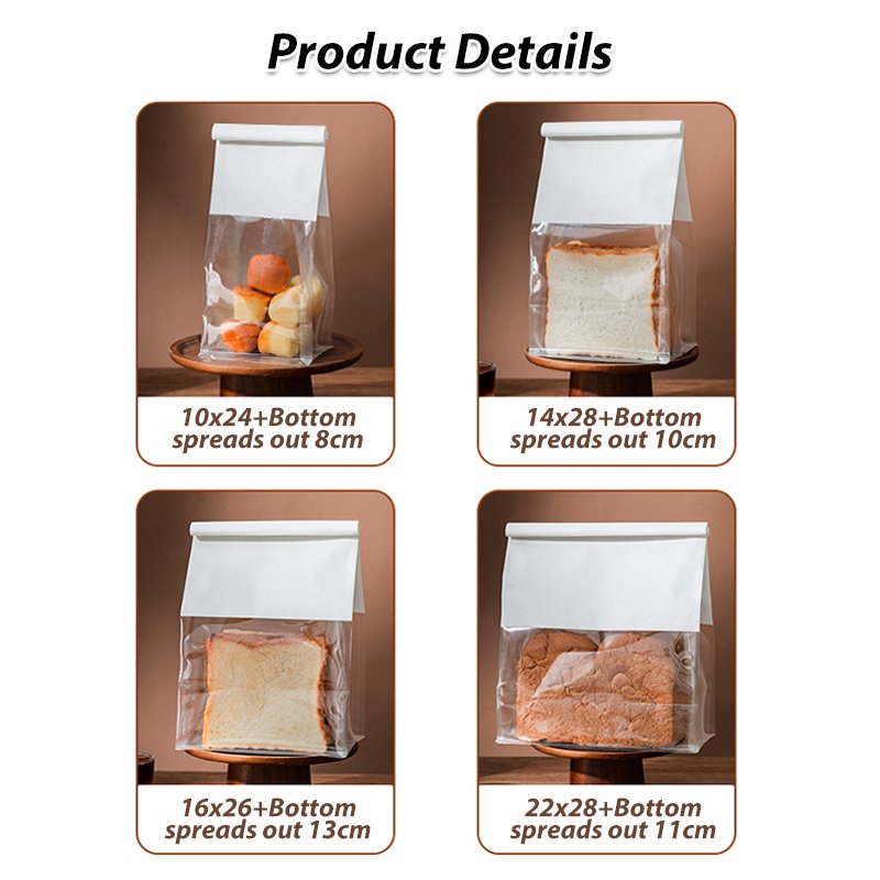 Toast packaging sliced tin tie lock bread kraft paper bakery bag customized cotton paper bakery bags with window