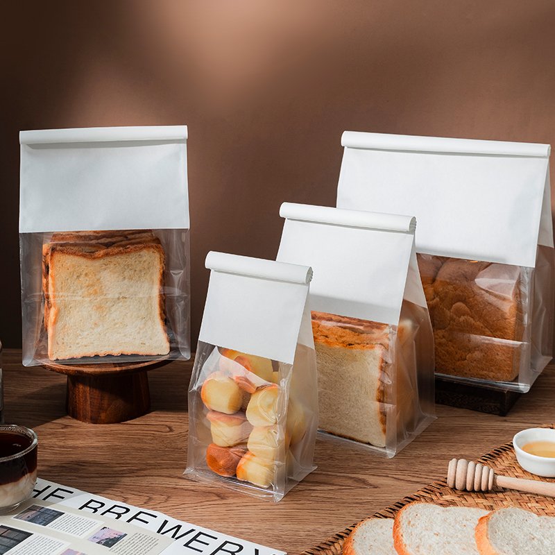 Toast packaging sliced tin tie lock bread kraft paper bakery bag customized cotton paper bakery bags with window