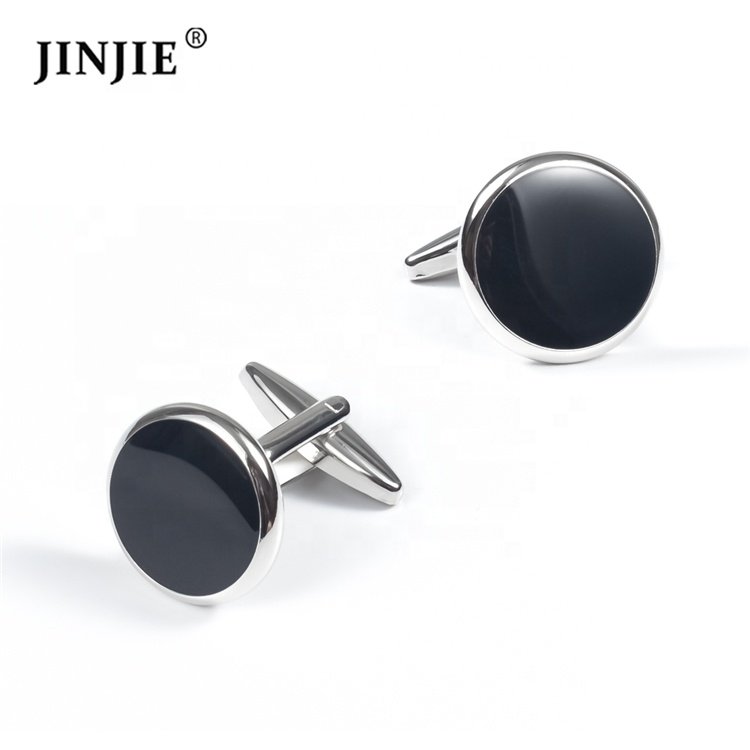 Ready to ship round black soft enamel mens cufflinks and studs set tuxedo shirts