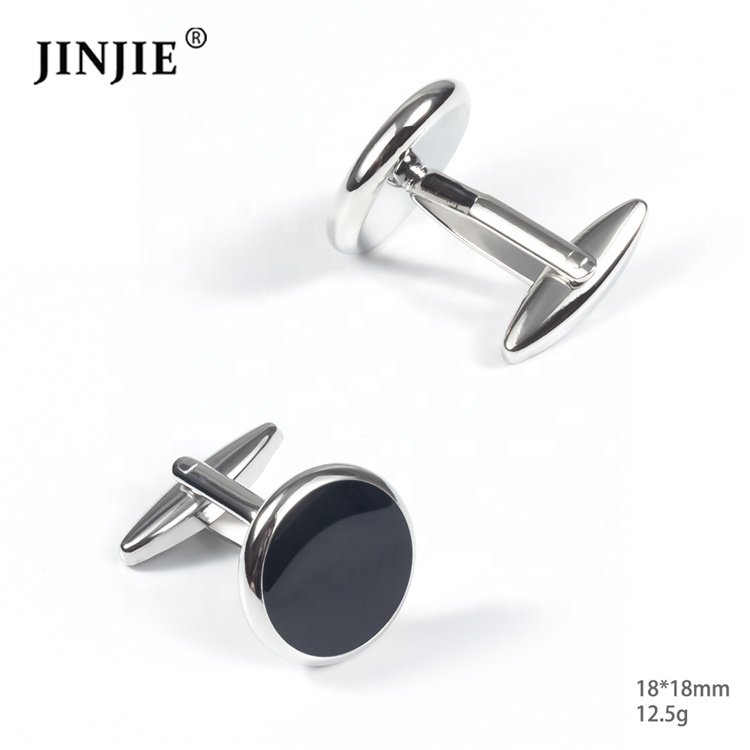 Ready to ship round black soft enamel mens cufflinks and studs set tuxedo shirts
