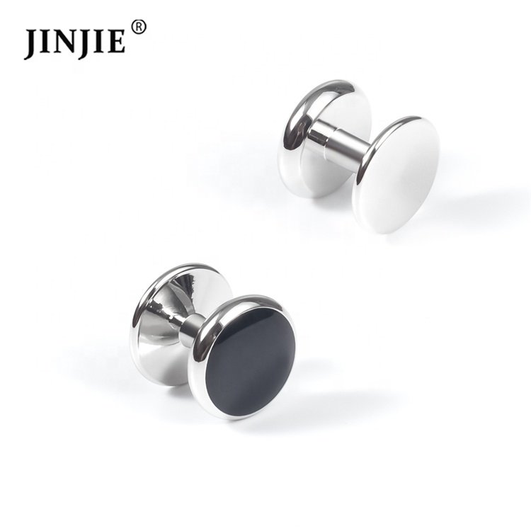 Ready to ship round black soft enamel mens cufflinks and studs set tuxedo shirts