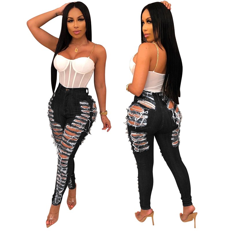 DiZNEW 2021 Destroyed Skinny Denim Jeans High Waist Women Pants ladies Jeans