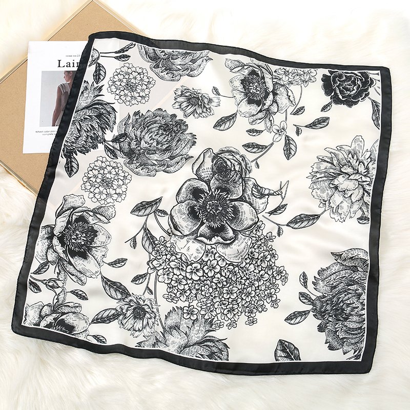 New Custom Fashion Flower With Bees Pattern Square Head Hair Polyester Silk Scarves Office Ladies Tie Small Neck Scarfs Women