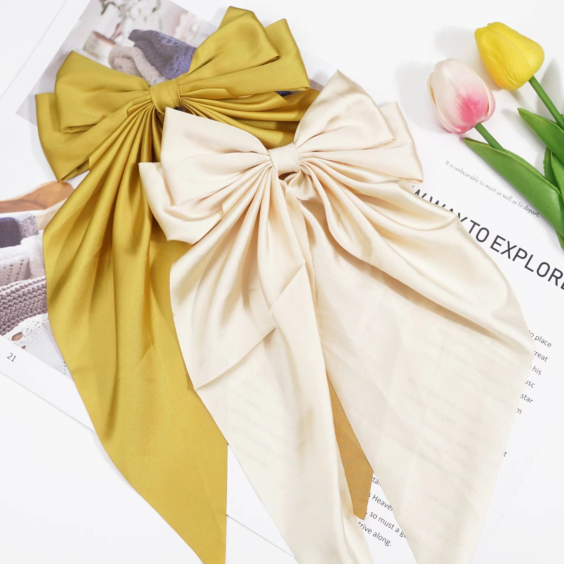 Big Size Hair Bow Ties Hair Clips Texture Satin Bow Hairpin Girl Hair Accessories For Women Summer Bowknot Hairpins