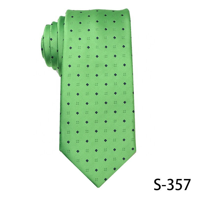 China Factory's Yellow Green Dots Polyester Tie High Quality High Visibility Ascot Ties For Men Various Beautiful Designs