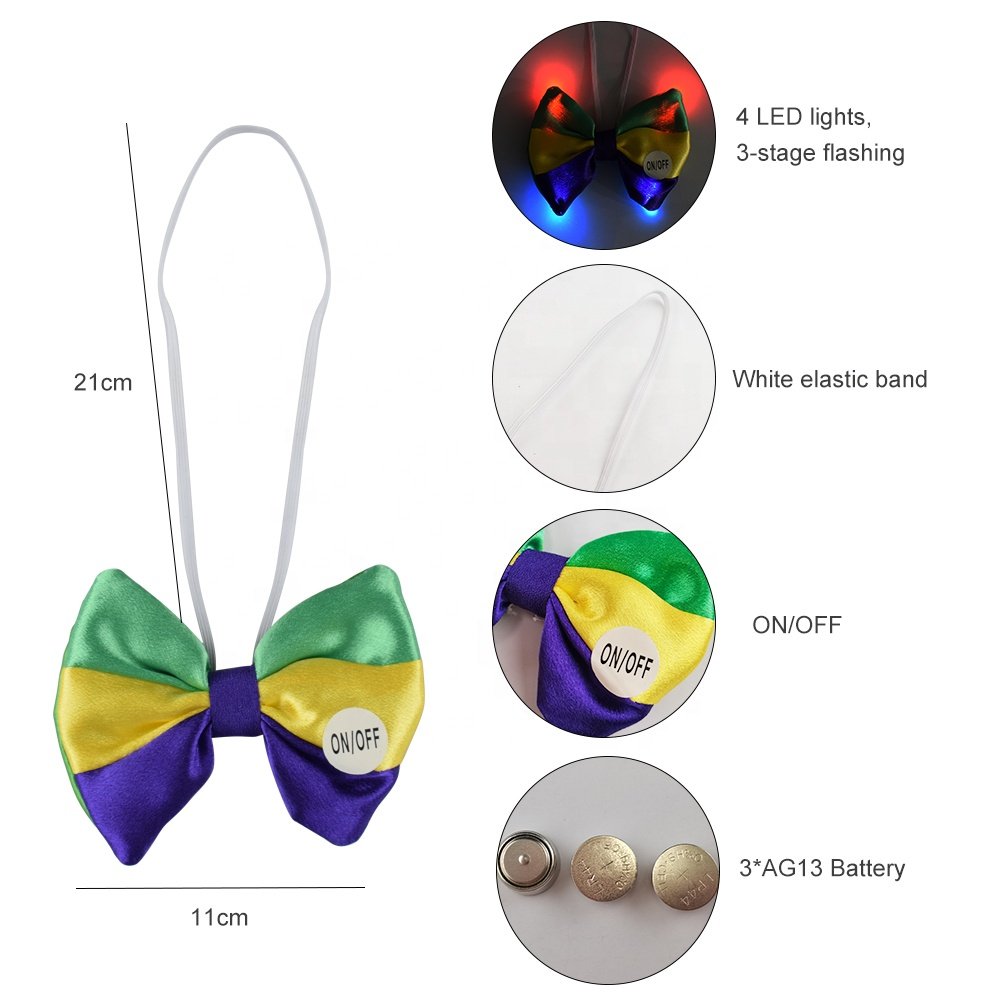 Wholesale Factory Custom Led Light Up Mardi Gras Butterfly Bow Tie Glow In The Dark Cosplay Party Suppliers