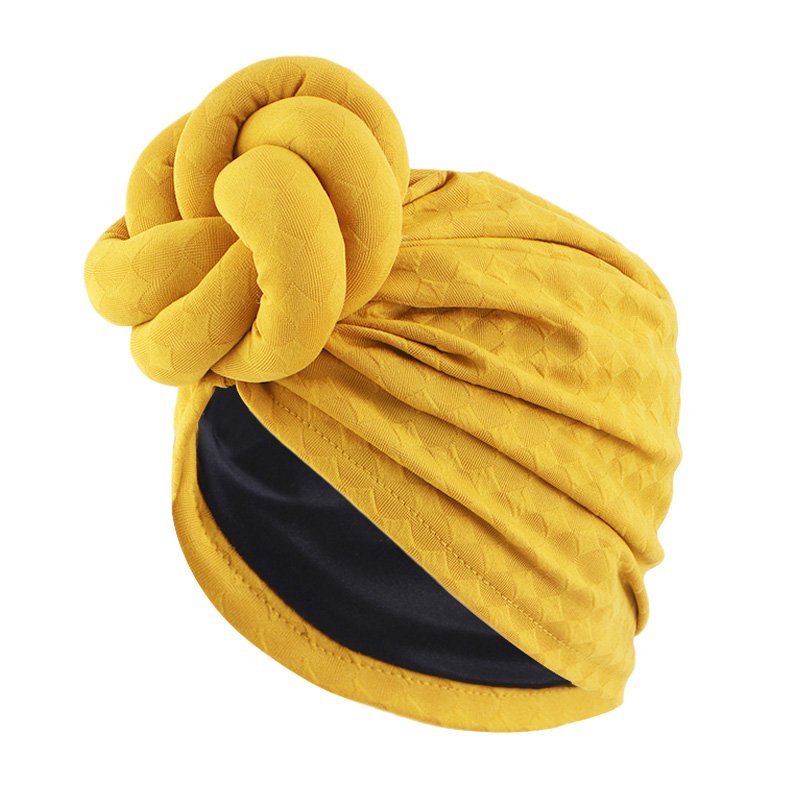 African Pattern Double Layer Knotted Head wraps for Women Satin Lined Pre-Knotted Beanie Hair Covers Turban