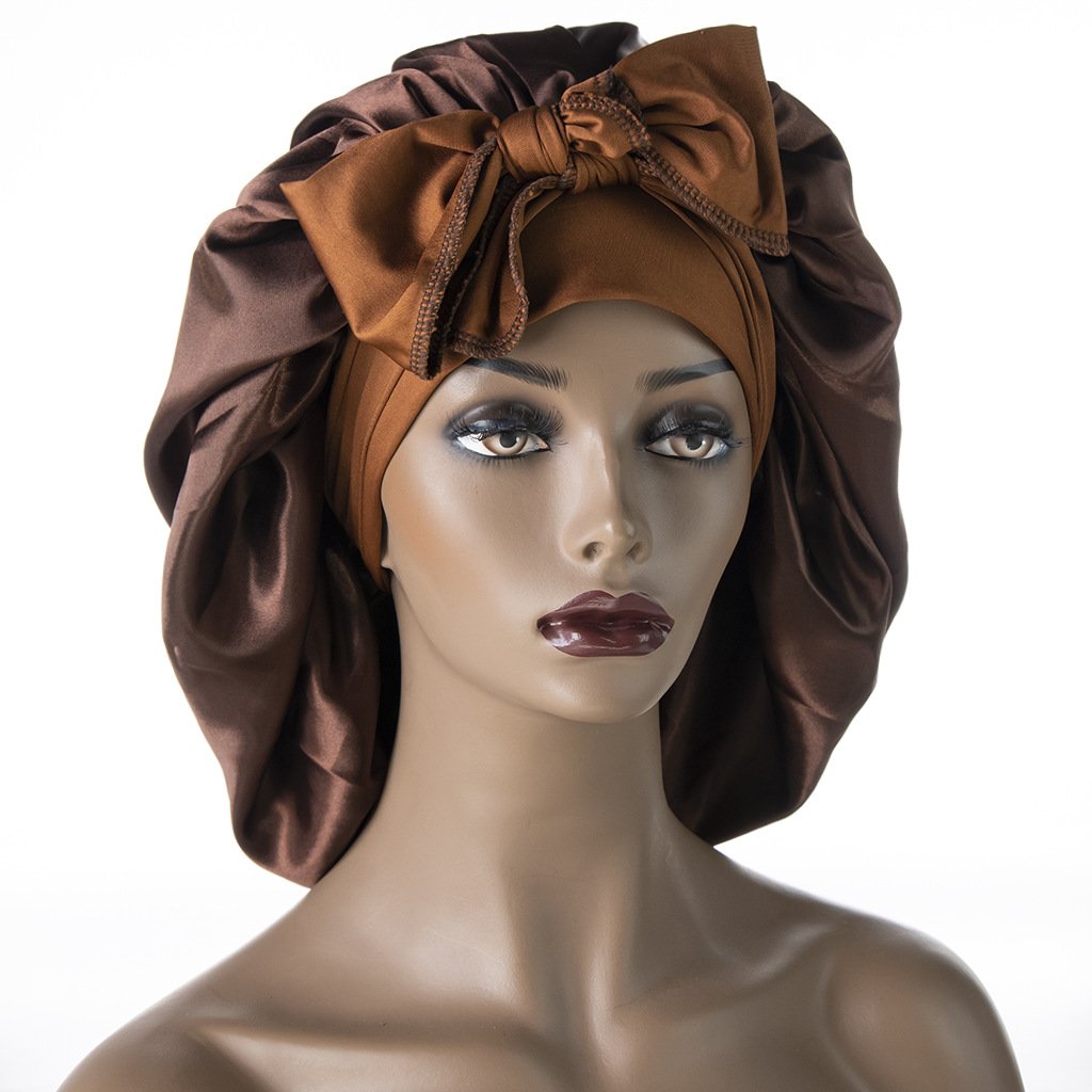 Wholesale Custom Digital Sublimation Print Logo Designer Sleeping Cap Silk Big Satin Hair Tie Bonnets with Drawstring