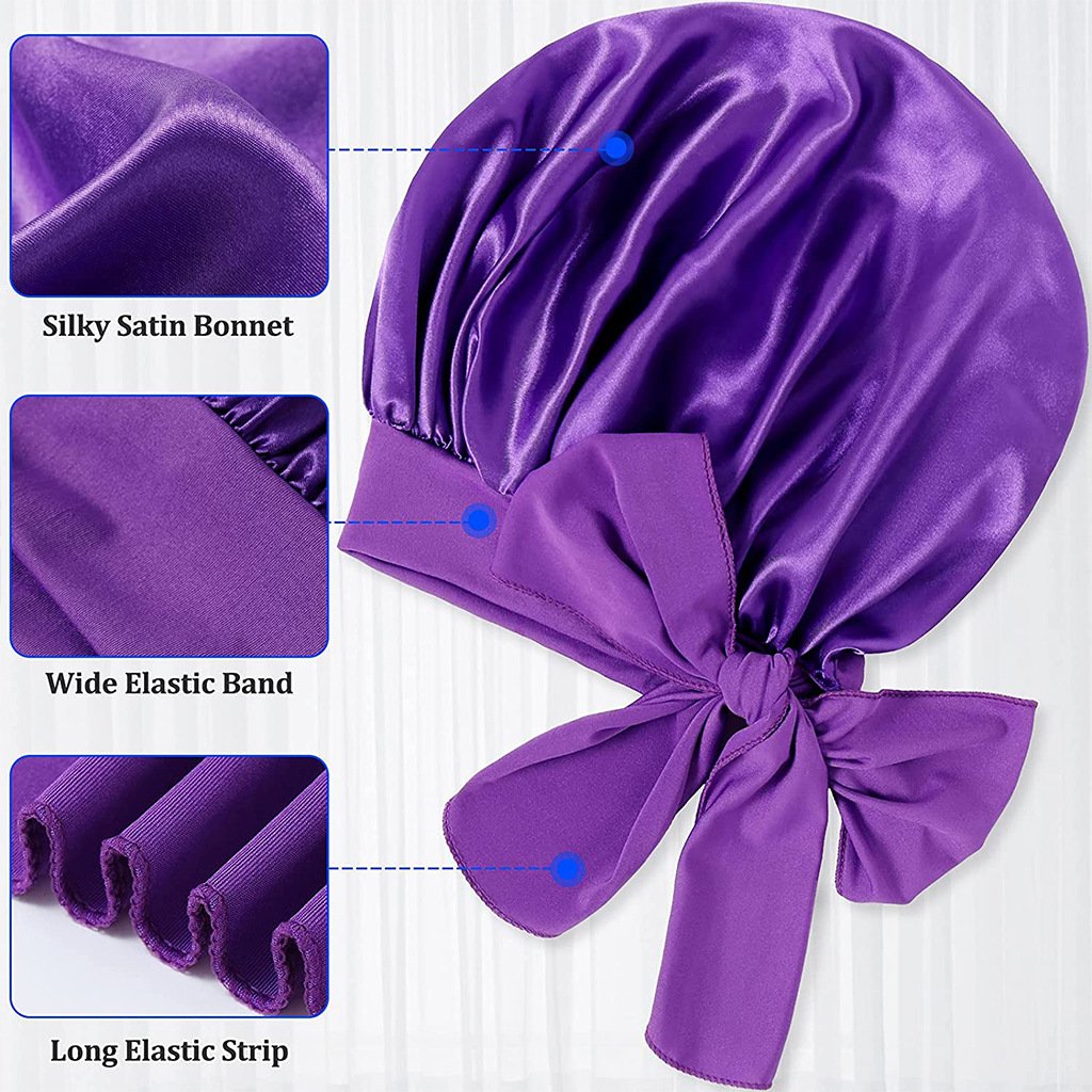 Wholesale Custom Digital Sublimation Print Logo Designer Sleeping Cap Silk Big Satin Hair Tie Bonnets with Drawstring