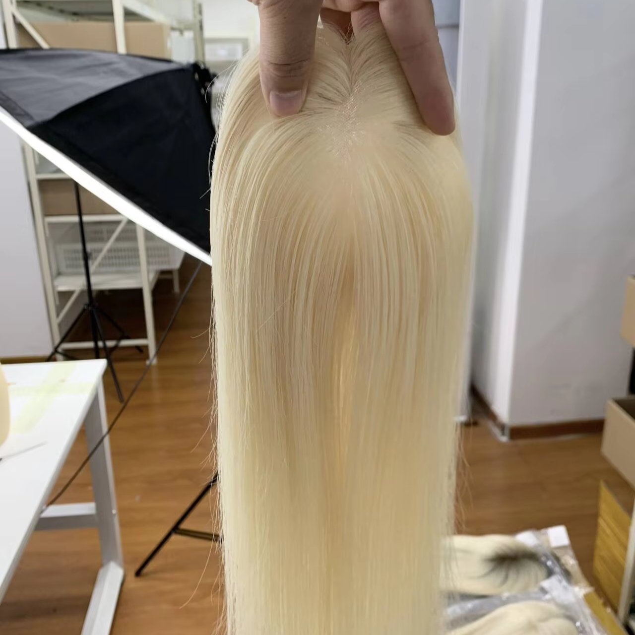 3*5 Mono Base Topper 14'' 16'' Clip On Silk Base Toppers Hair Piece 100% Raw Virgin Human Hair For Women #613 Blonde Hand Tied