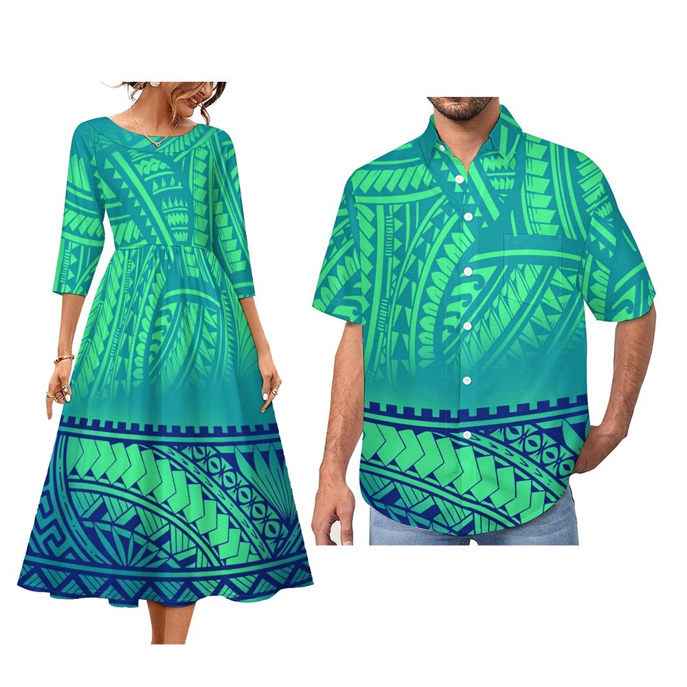 Fashion Polynesian Tribal Pattern Tribal Couples Set 2 pcs Custom Tie-Dyed By The Polynesian Samoan Tribe Couple Suit