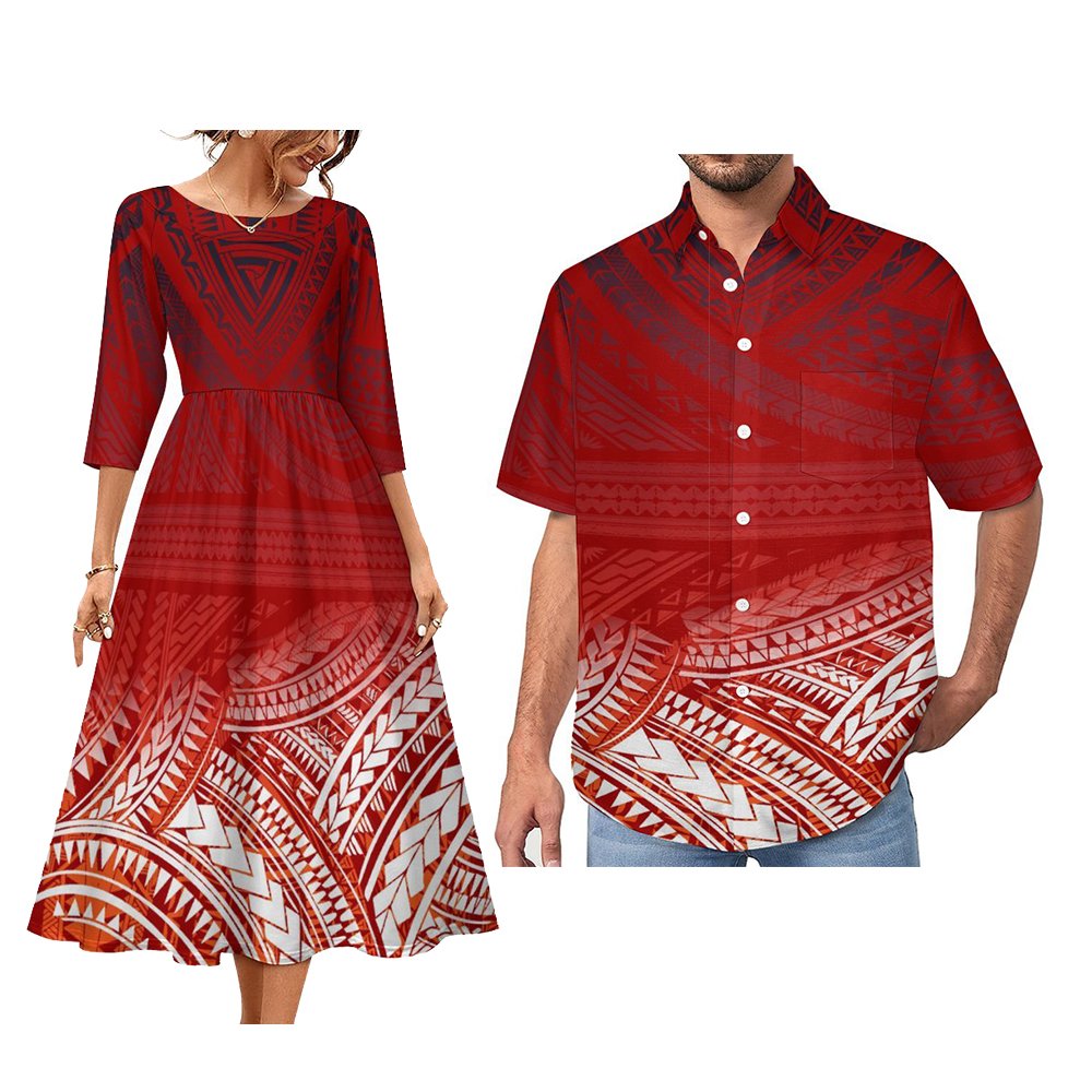 Fashion Polynesian Tribal Pattern Tribal Couples Set 2 pcs Custom Tie-Dyed By The Polynesian Samoan Tribe Couple Suit