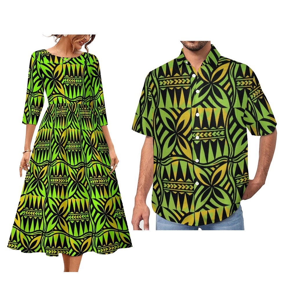 Fashion Polynesian Tribal Pattern Tribal Couples Set 2 pcs Custom Tie-Dyed By The Polynesian Samoan Tribe Couple Suit