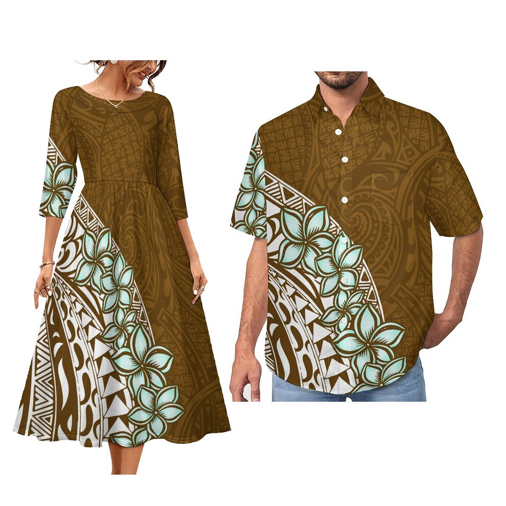 Fashion Polynesian Tribal Pattern Tribal Couples Set 2 pcs Custom Tie-Dyed By The Polynesian Samoan Tribe Couple Suit