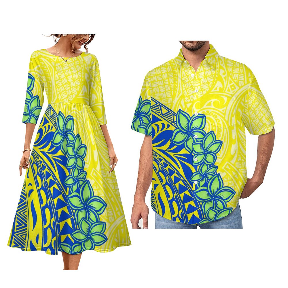 Fashion Polynesian Tribal Pattern Tribal Couples Set 2 pcs Custom Tie-Dyed By The Polynesian Samoan Tribe Couple Suit