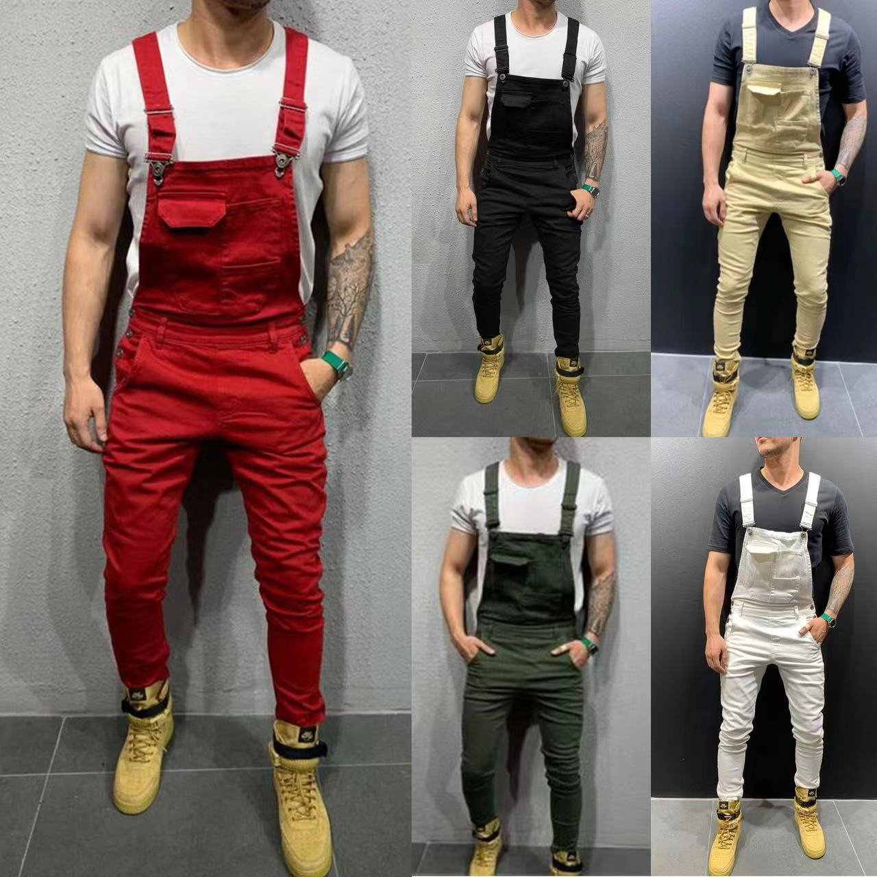 Europe ad the United States new tie dye cowboy overalls slim slim men's pants fashion street entertainment solid color jeans men